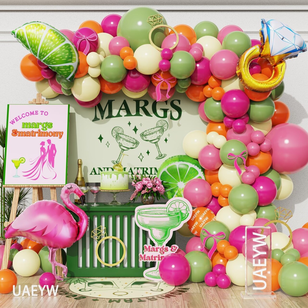 Margs And Matrimony Bachelorette Party Decorations 148Pcs Margarita Tropical Balloon Arch Garland Kit Lime Lemon Diamond Ring Flamingo Balloons Martini Birthday Mexican Fiesta Wedding Bach Decor